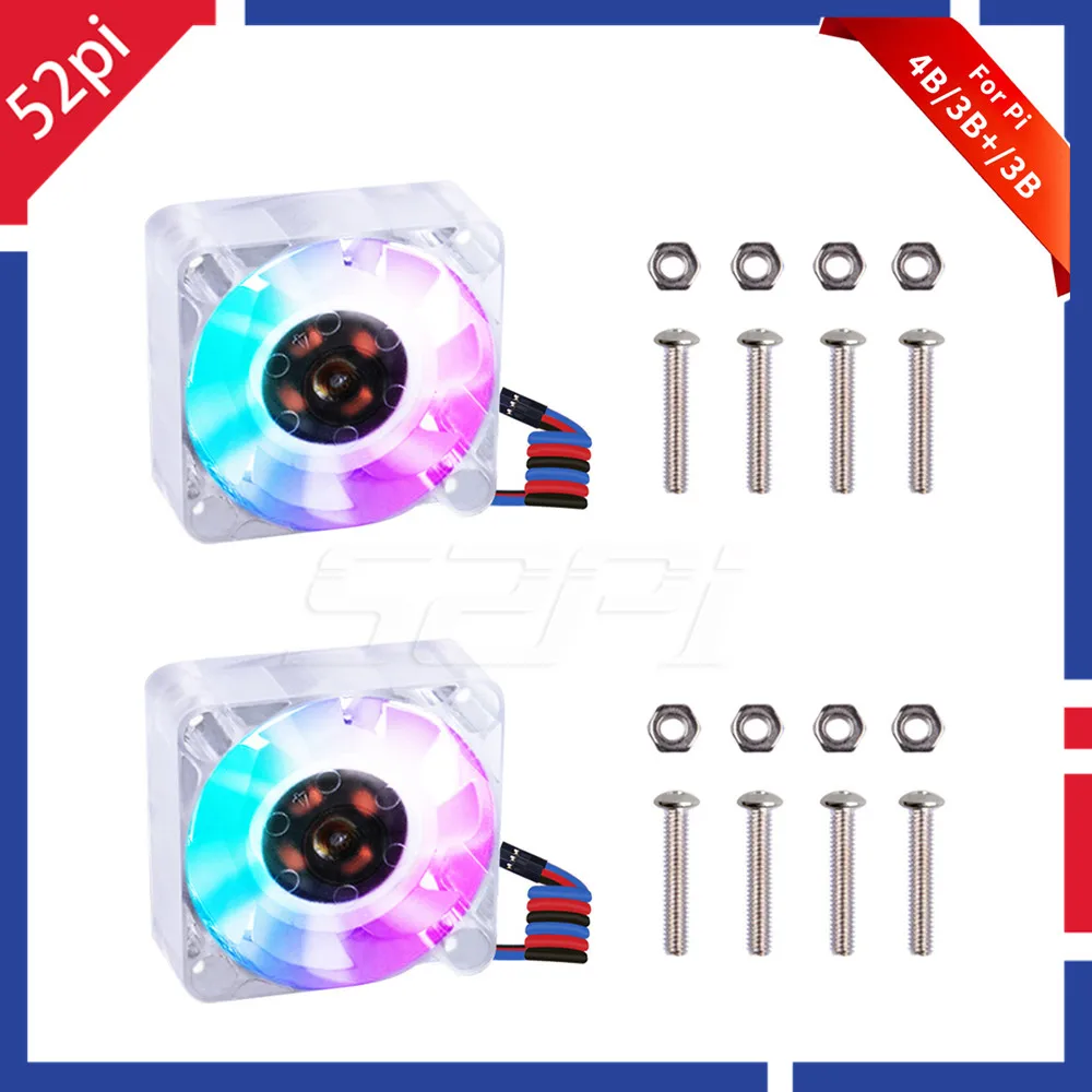 2 Set DC 5V Adjustable Speed 40*40*10mm Colorful 3 Wires Silent Cooling Fan Heat Sink Kit for All Mode Raspberry Pi