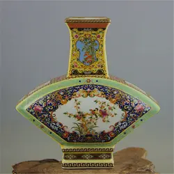 Chinese Style Colour Enamel Porcelain Qing Dynasty Yongzheng Flower Bird Fan Shape Vase 8.3