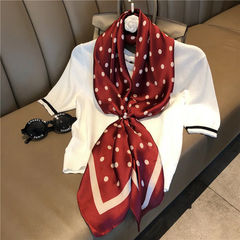 Ladies Large Size Classical Soft Shawl Wrap Hijab Women Erchape Bandana Foulard Kerchief 90x90cm Dot Printed Square Silk Scarf