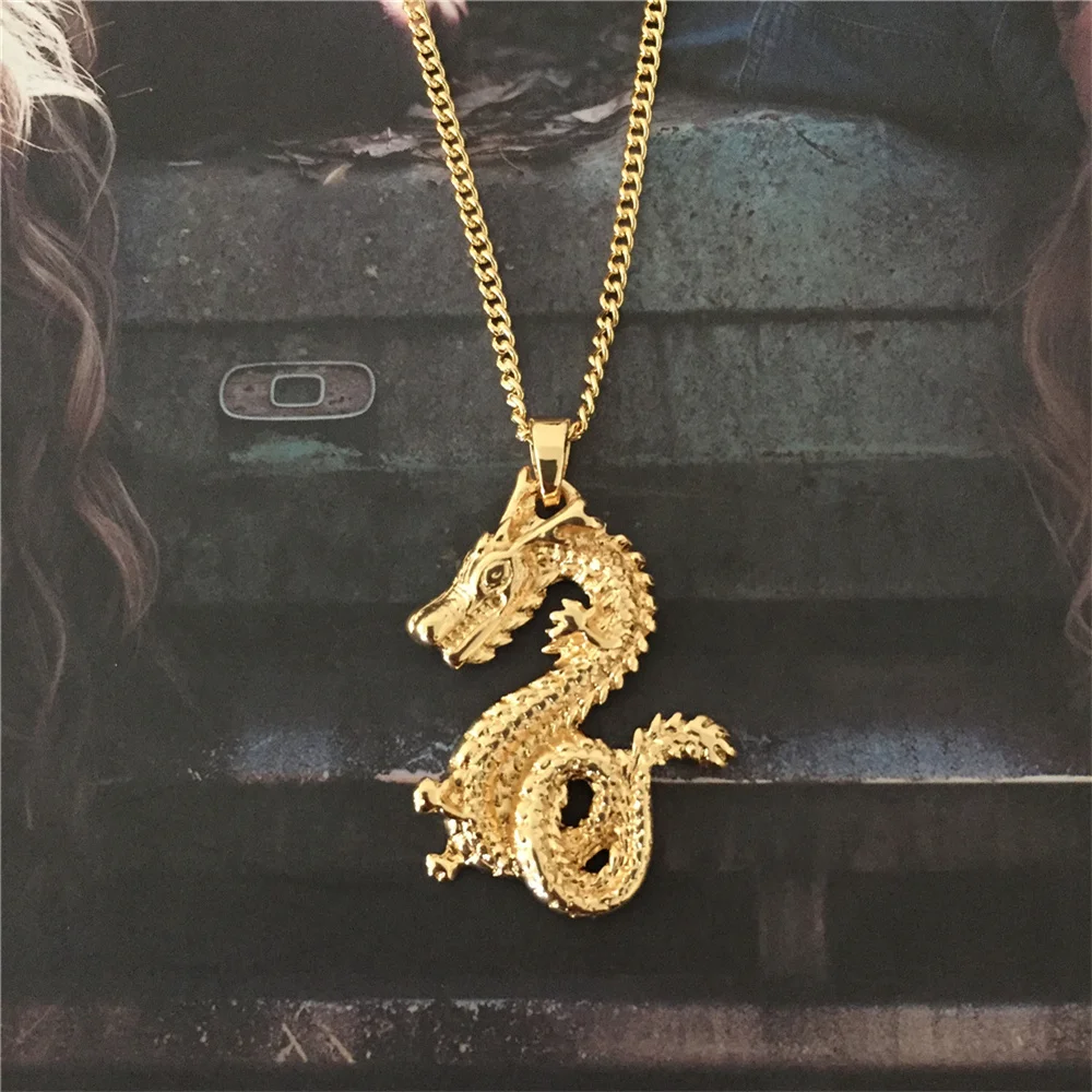 Trendy Gold Color Plating Spiral Dragon Charm Necklace For Women Girl Elegant Casual Boho Animal Wild Mystical Unique Jewelry