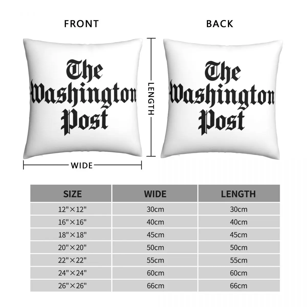 The Washington Post Black Square Pillowcase Polyester Linen Velvet Pattern Zip Decorative Bed Cushion Cover