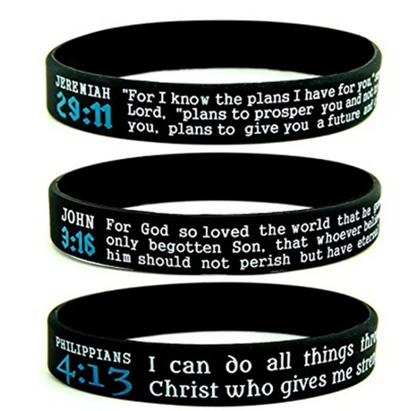 1 Pcs Jesus Cross Christian Religious Scripture Bible Verse Rubber Sport Motivational Silicone Wristband Bracelet