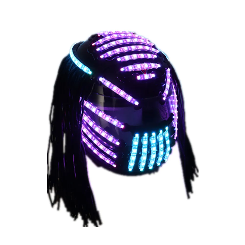 LED Helmet Monochrome Full color luminous Racing helmets RGB Waterfall effect Glowing Party DJ Robot Mask