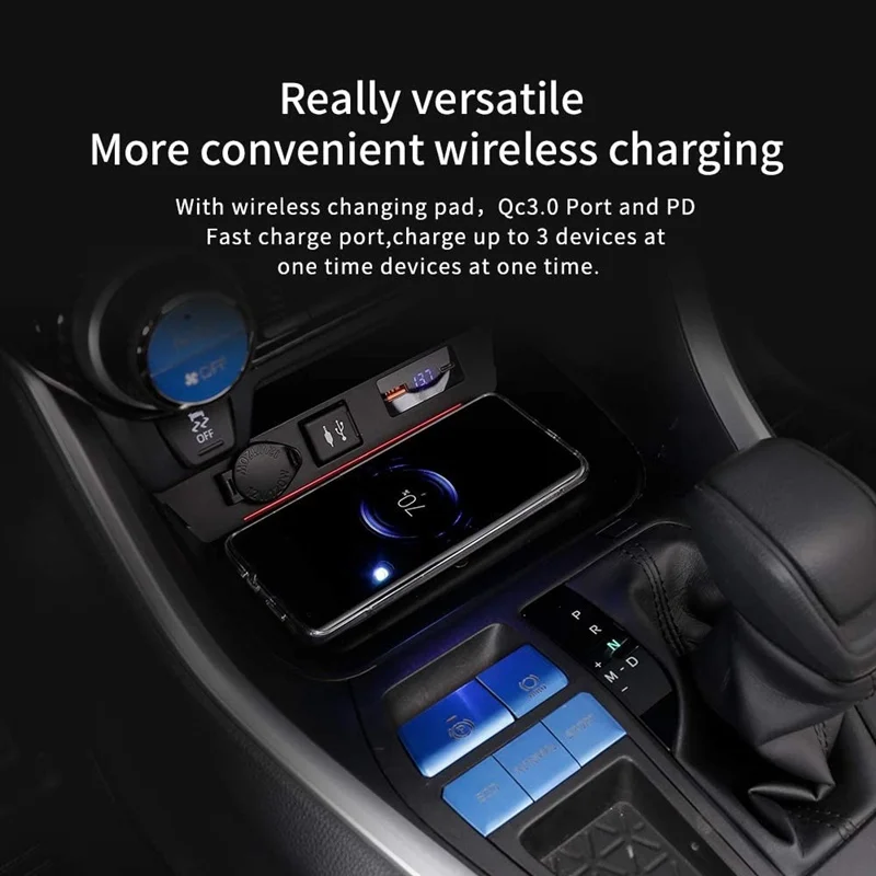 15W Car Wireless Charger for Toyota RAV4 2019-2021, QC 3.0 Fast Charging Stations, 2 USB Port 36W Wireless Charger Pad