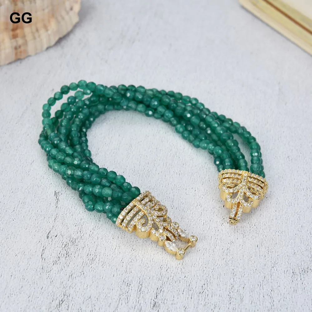 GuaiGuai Jewelry 8\'\' 7 Strands Green Agates Bracelet Cz Clasp For Women