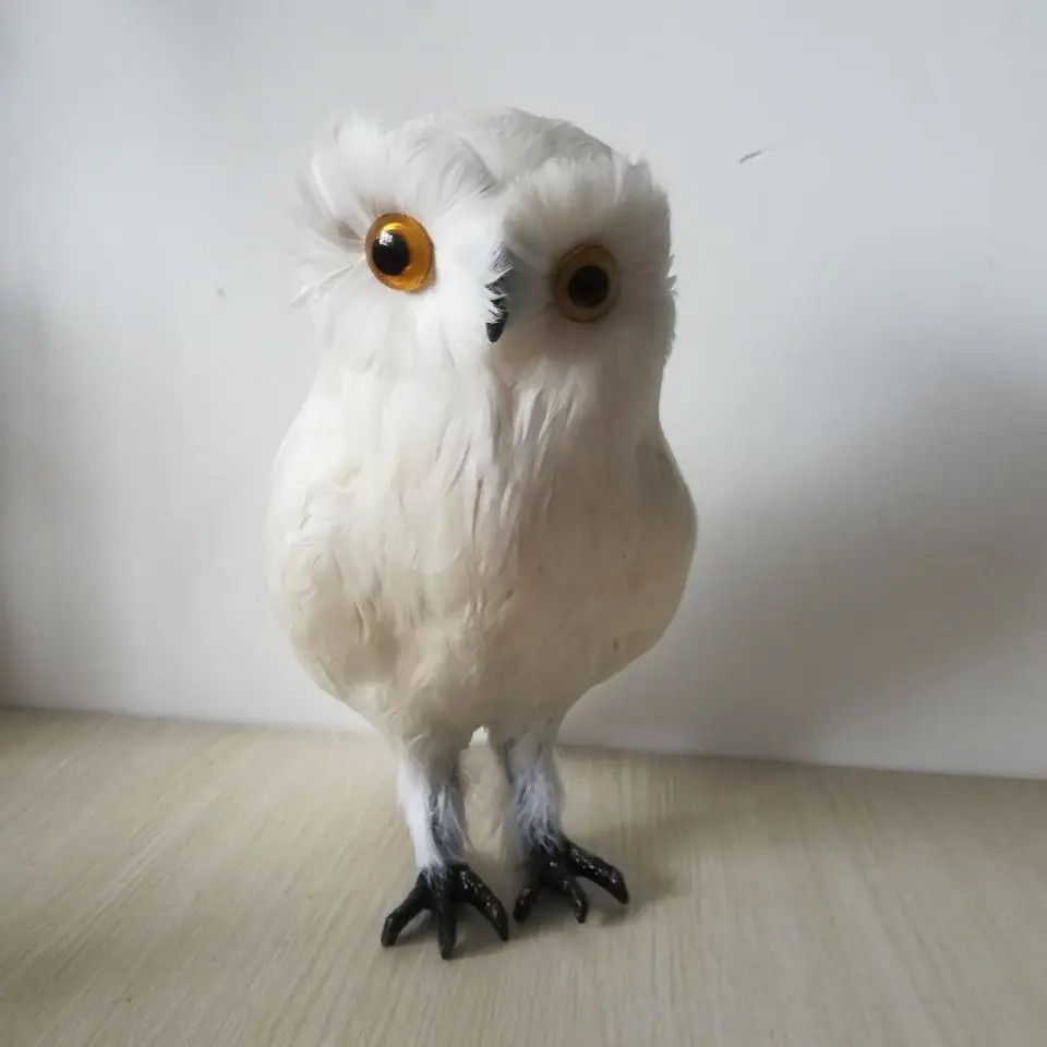 

real life night owl hard model handicraft plastic&furs about 30cm white owl prop,home garden decoration Xmas gift d1809