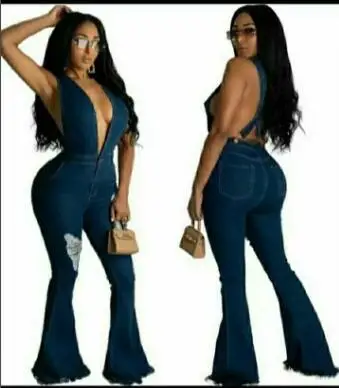 

Women Long Sleeve Jeans Denim Jumpsuit Casual spaghetti strapless V Neck backless Jeans Rompers Sexy Streetwear Outfit Overalls