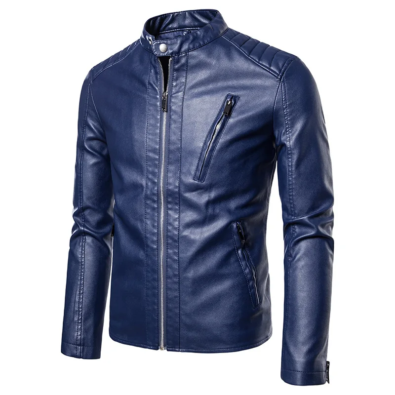 

New Brand Men Motorcycle Biker Leather Jacket Fashion Slim Fit Handsome Coat Zipper Men Faux Leather Coat chaqueta cuero hombre