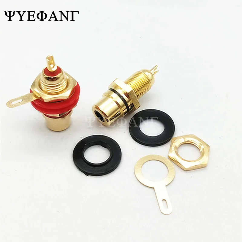 2Pcs Gold Plated RCA Female Jack Panel Mount Connector, Chassis Socket Audio Adapter for Amplifier DIY (Red & Black)
