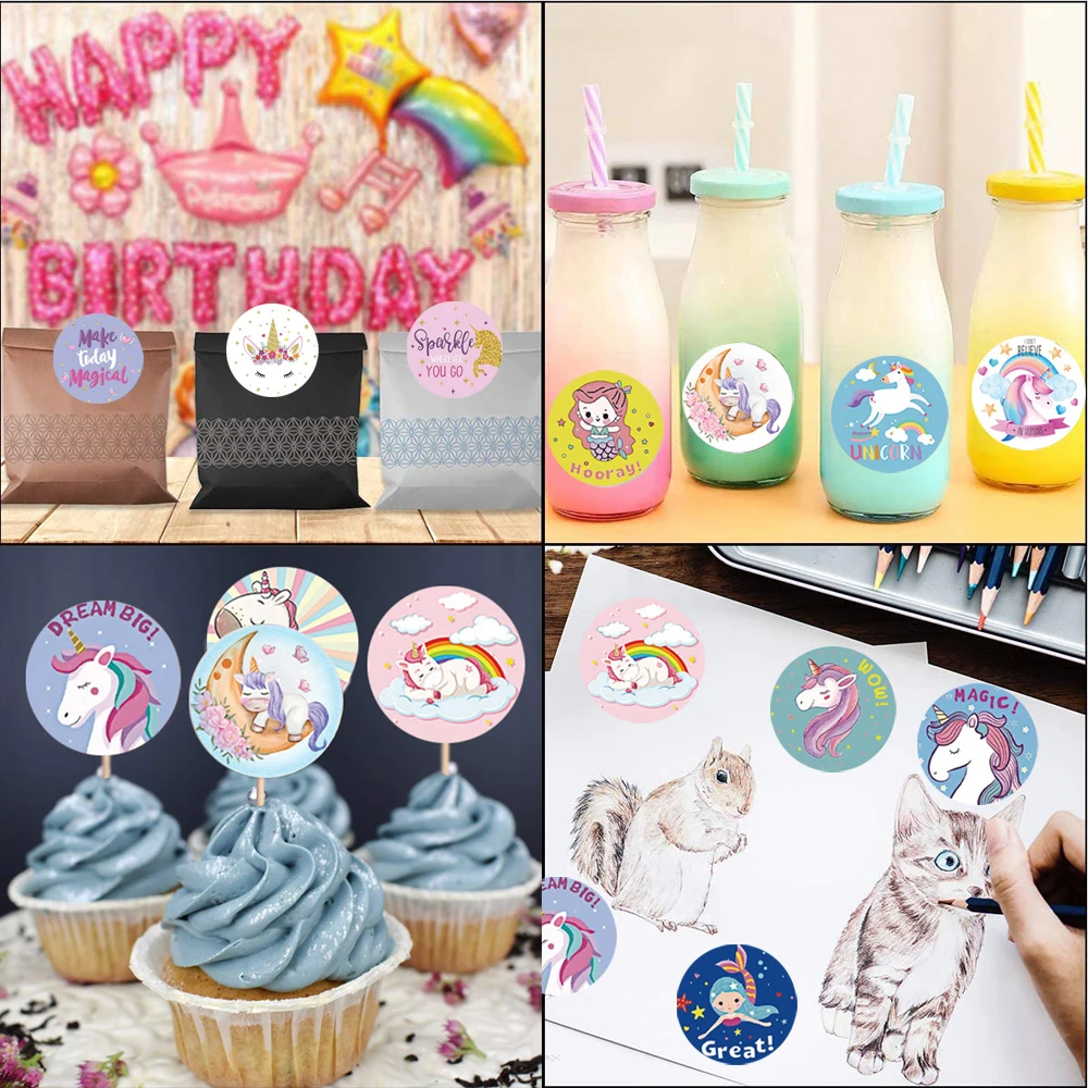 Unicórnio adesivo bonito recompensa animais adesivos 100-500 pces para crianças brinquedo clássico decoração escola professor incentivo adesivos