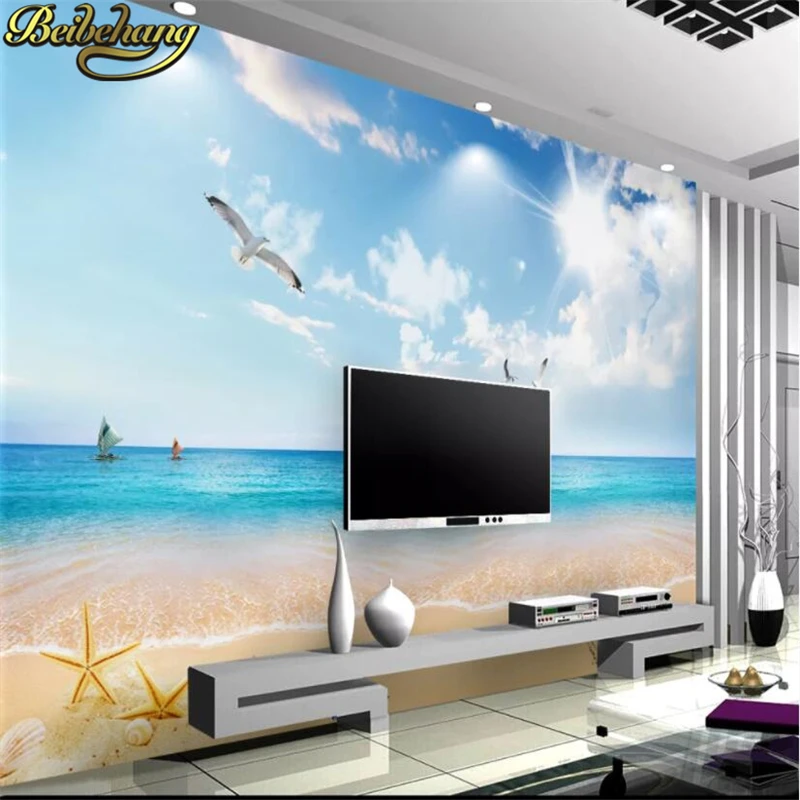 

beibehang Custom Wallpaper Mural Blue sky white clouds beach Bedroom Aquarium Living Room Backdrop murals Wall Paper Home Decor