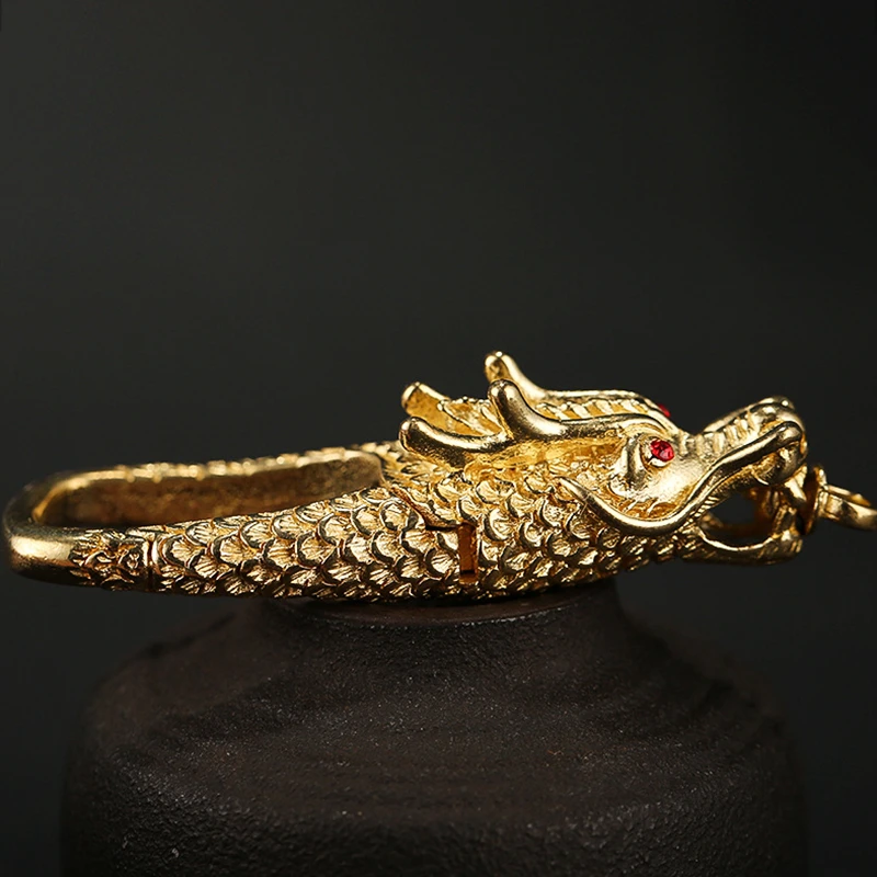 Vintage Brass Red Eyes Dragon Head Keychains Trinkets Gold Color Copper Dragon Keyrings Metal Men Car Key Holders Jewelry Gifts