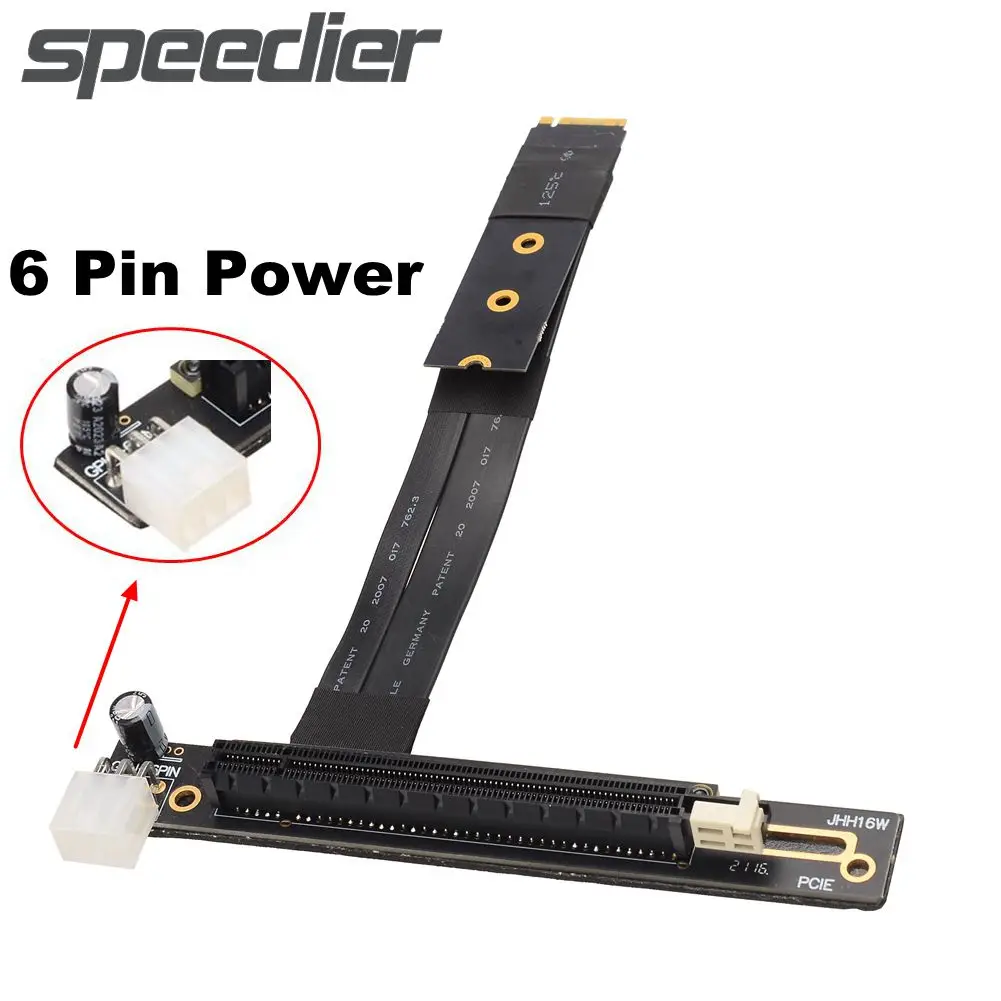 New M.2 NVMe To PCIe3.0 x16 Riser Extension Cable With 6 Pin Power Desktop Motherboard 2280 Riser Card M.2 M-Key SSD Adapter