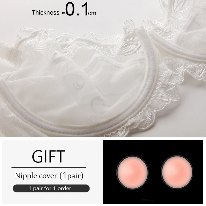 2 Pieces Transparent Women Bra Top Sexy Lingerie Plus Size D E Cup Ultra Thin Push Up Lace Mesh Embroidery Underwear Brassiere