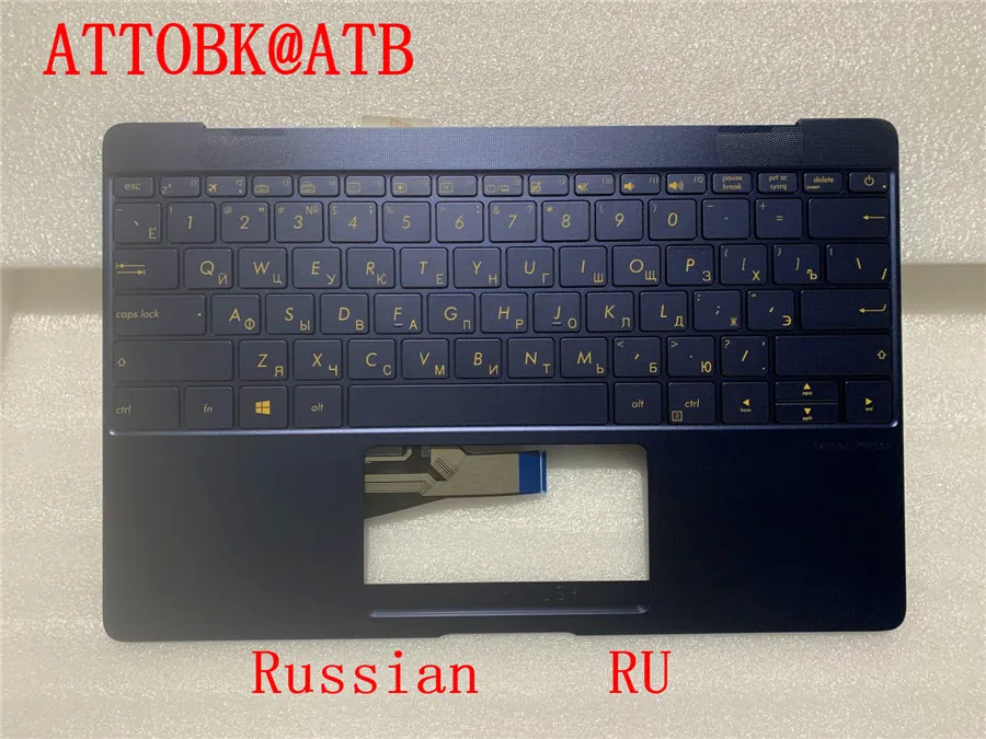 Teclado do Apoio de Mãos do Portátil Padrão Russo para Asus Zenbook Ux390 Ux390ua Ux390u Cinza Azul Ouro com Luz de Fundo Novo