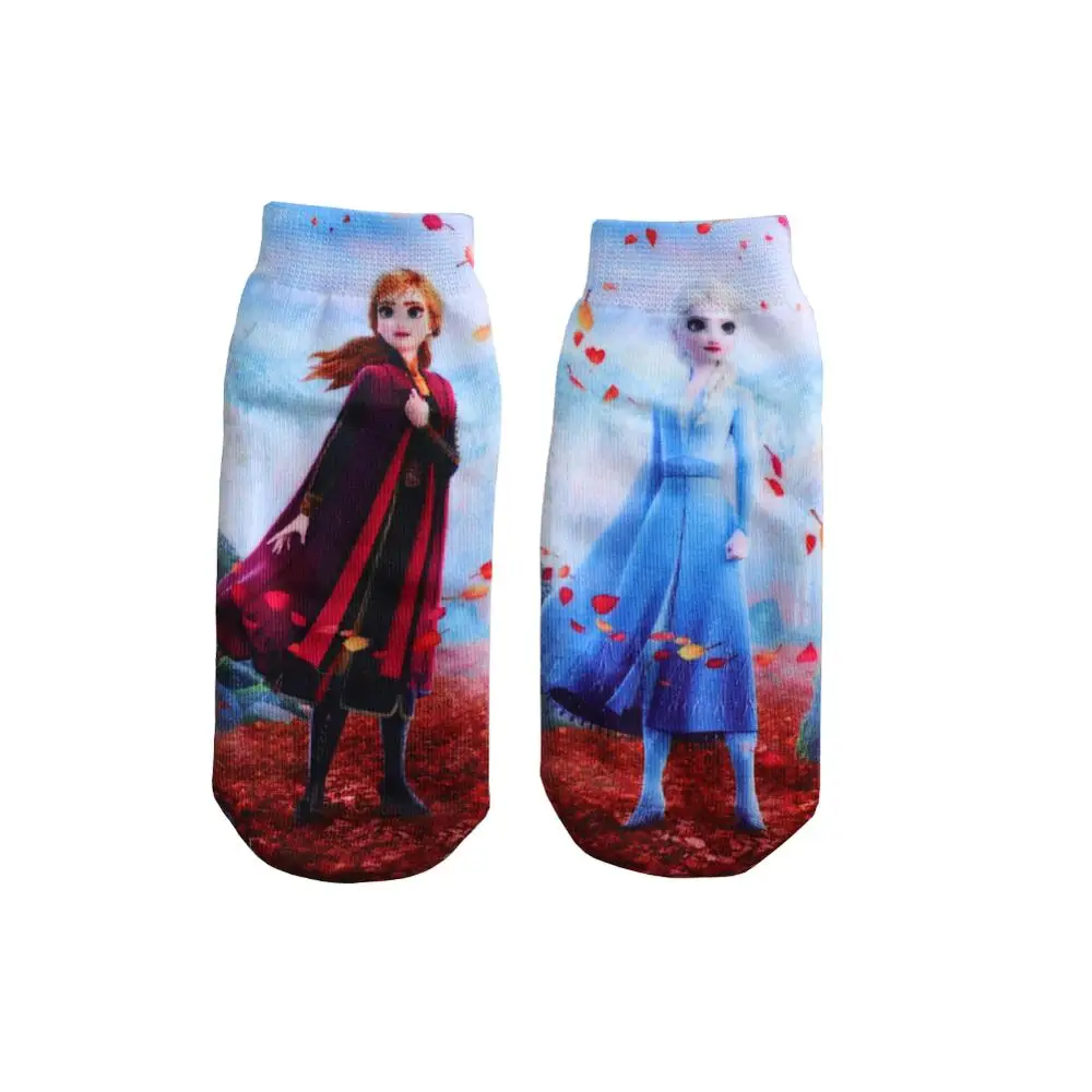 Calcetines de algodón con estampado 3D de princesas para niños y niñas, medias divertidas de dibujos animados de Anna, Elsa, Cars3, 4 pares por bolsa