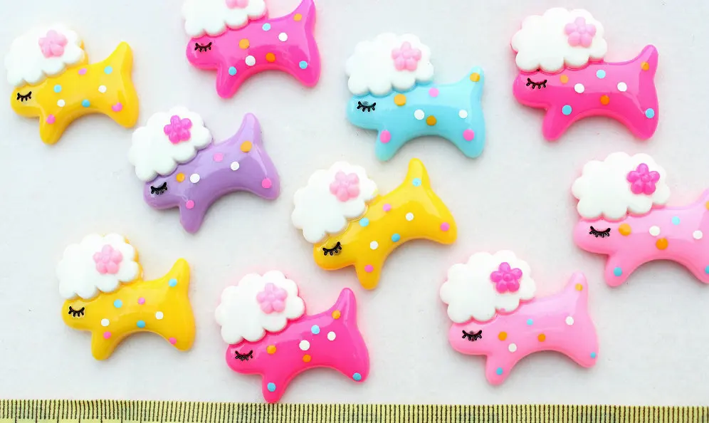 100pcs Big Fancy Polka Dots Sweet Flat Back Decoden Cabochons Sheep Charms Assorted 35mm for Hair Pin Cute Mutton