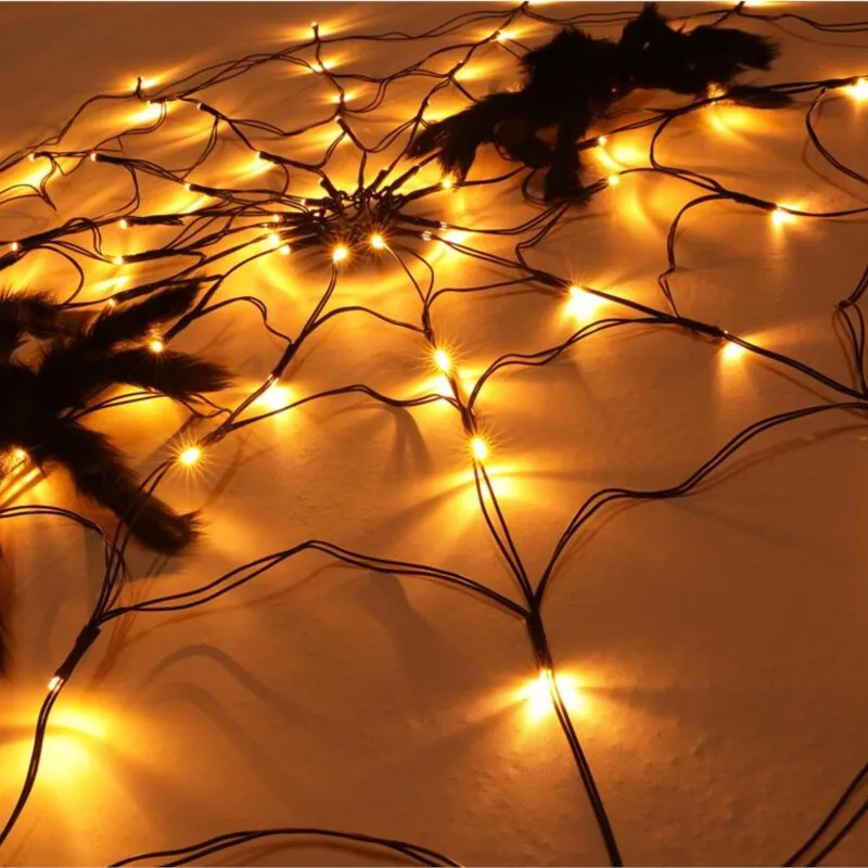 New LED Halloween Spider Web Lamp Indoor and Outdoor Atmosphere Layout Ghost Festival Props Remote Control Lamp