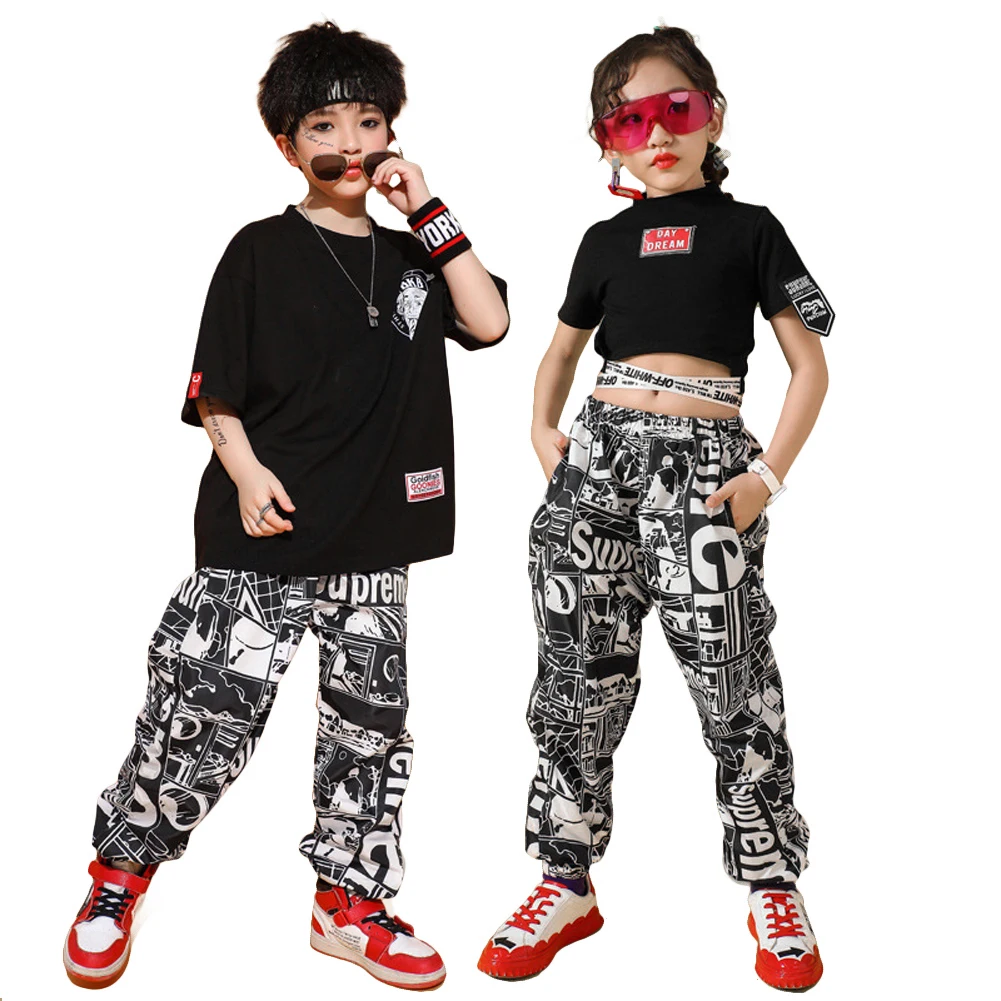 Kids Boys Streetwear Kids Hip Hop Clothes Children Jazz Dance Set Clothing Unisex Child Stage Wear Crop Tops Cargo Pants Suit