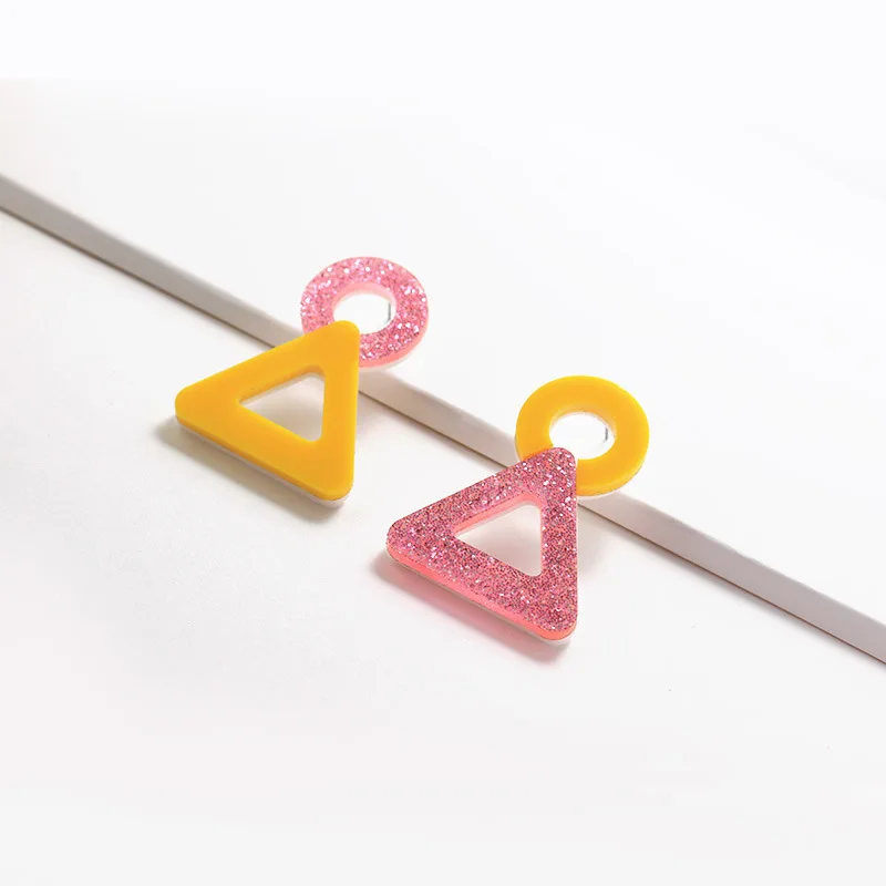 Pendientes geométricos de color rojo y rosa para mujer y niña, aretes de medio círculo con purpurina en polvo acrílico, joyería de moda, regalos
