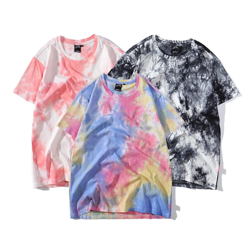 Tie Dye Men\'s Summer T-Shirt 100% Cotton Colorful Fashion Short Sleeves Tshirt for Woman Streetwear Hip-Hop Male Tops M-2XL