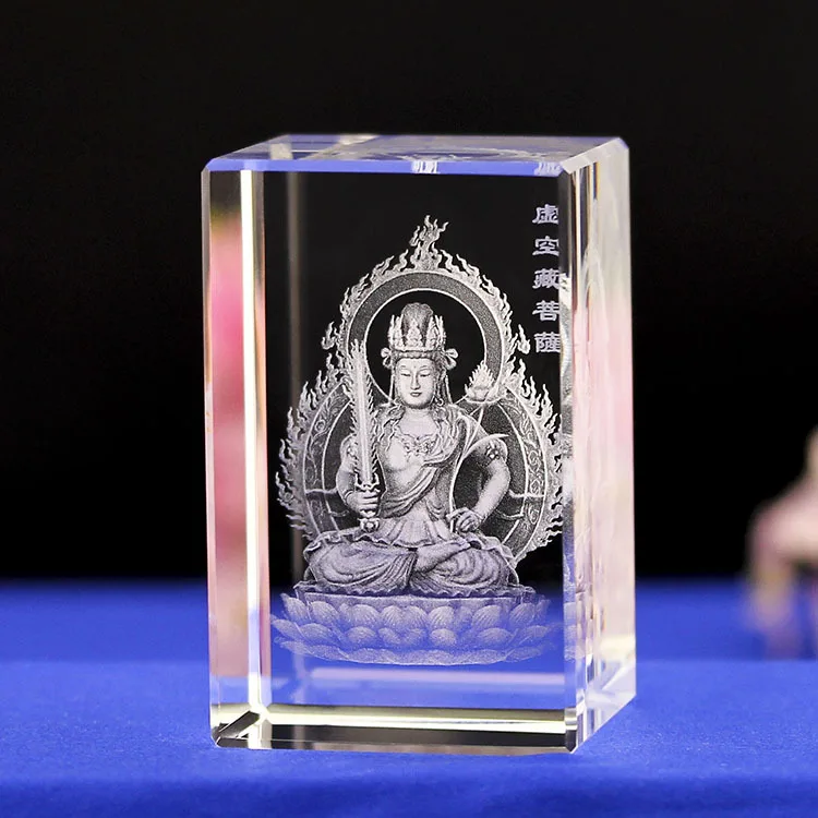 

Transparent Crystal Glass 3D Carved Bodhisattva Feng Shui Crafts Ornaments Figurines Home Decor