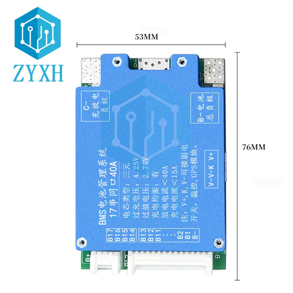 

BMS 17S 40A 60V Li-ion Lithium 18650 Battery Balancer Charge Board Common Port Short Circuit Protection For E-bike/Escooter