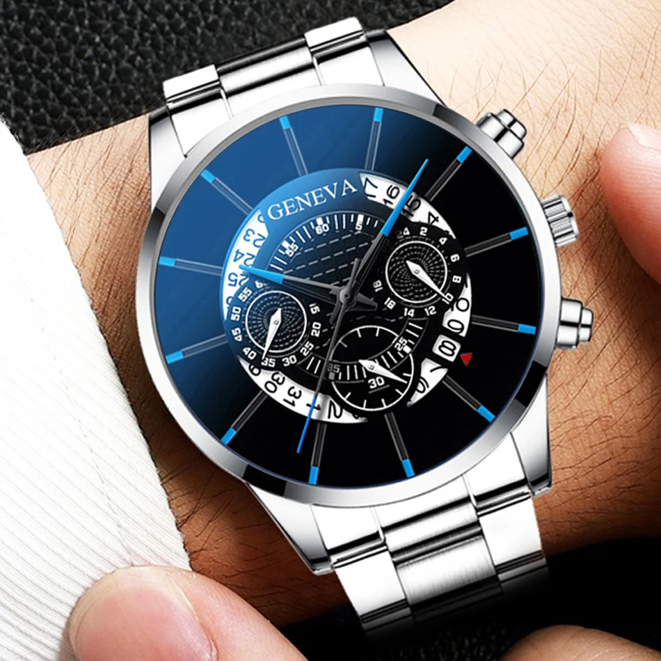 2023 Fashion Mens Watch Quartz Classic Black Wristwatch Steel Belt Luxury Calendar Business Watch Herren Uhren Gifts for Men