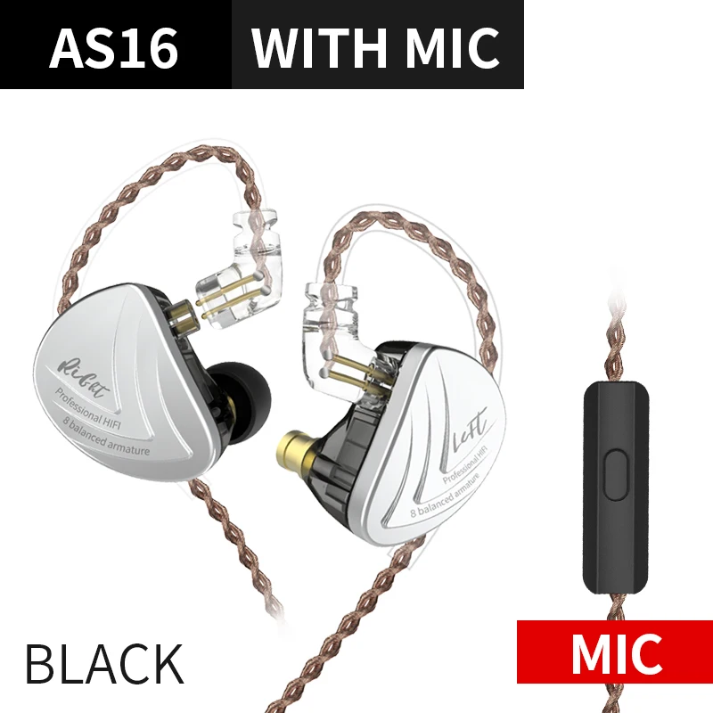 Kz-as16 16baインイヤーイヤホン,バランスアーマチュア,hifi,音楽