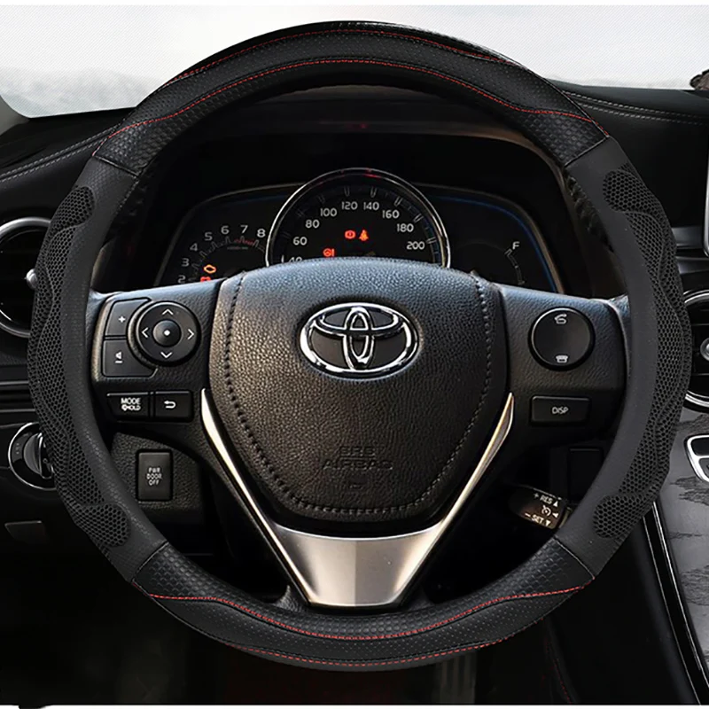 Car Steering Wheel Cover 38cm Leather For Toyota Camry Corolla Harrier Fortuner Yaris CHR Vios Prius Alphard Rav4 Accessories