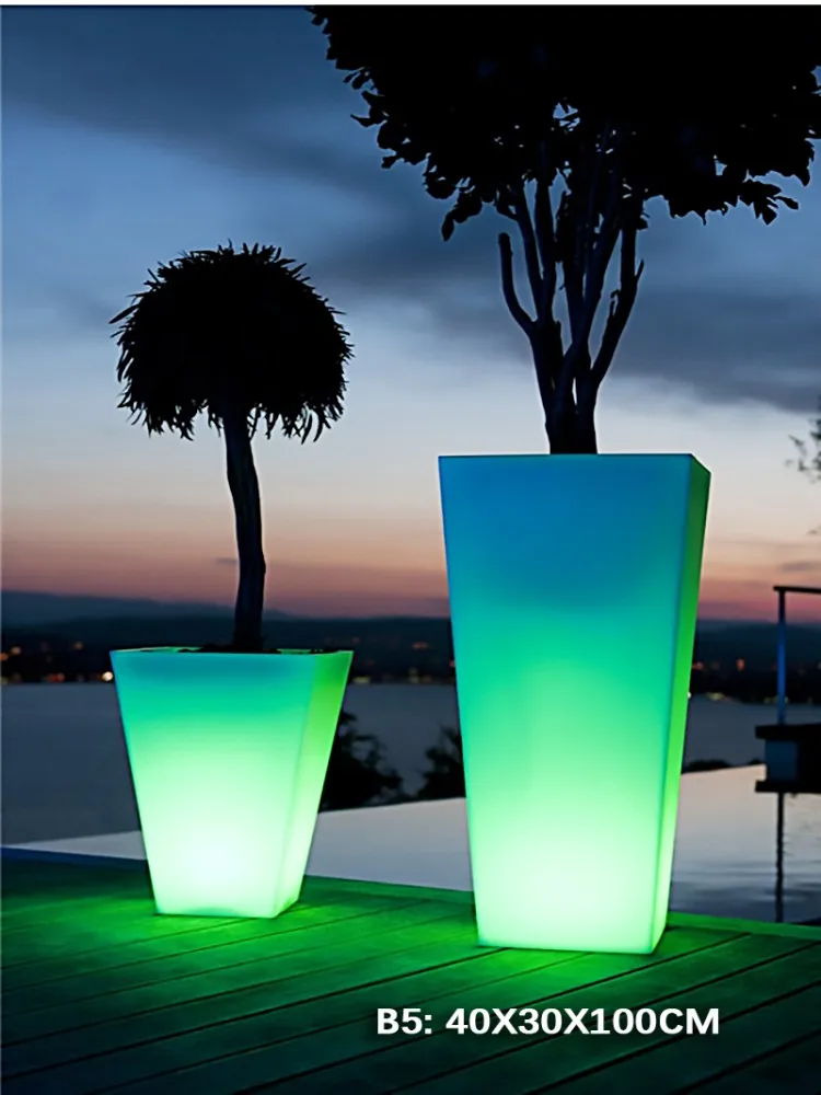 16 COLORS CHANGING PE MATERIAL Plastic LED Flower Pots Floor Decoration Ice Buckets Square Glow Planter Vase 5V 12V