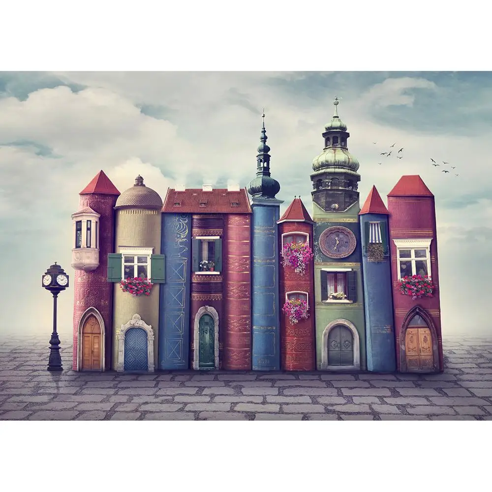 Book Buildings Street Photography Background Customized Backdrop Photo Studio for Children Baby Portrait Pets Toy Photophone