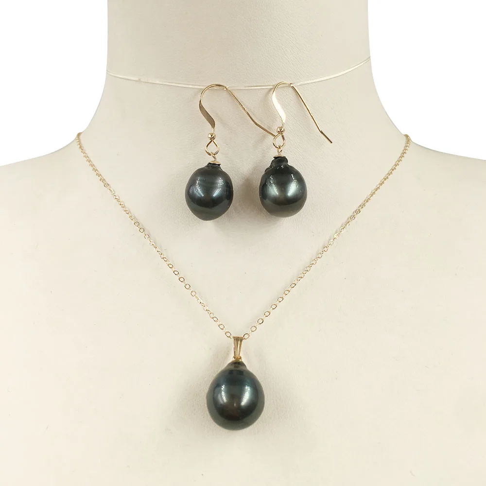 

High quality 14k gold filled nature tahitian pearl jewelry set 9-11 mm nature sea salt baroque pearl A+ have flaws