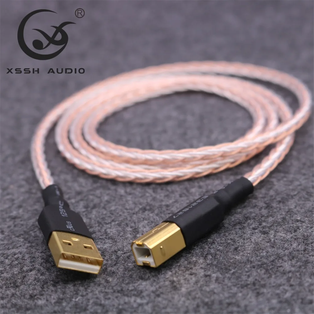 خطوط البيانات XSSH لتقوم بها بنفسك OEM ODM OCC 7n النحاس الفضة مختلط OFC موصل USB A إلى USB B تمديد Aux وصلة كابل الصوت سلك ل DAC