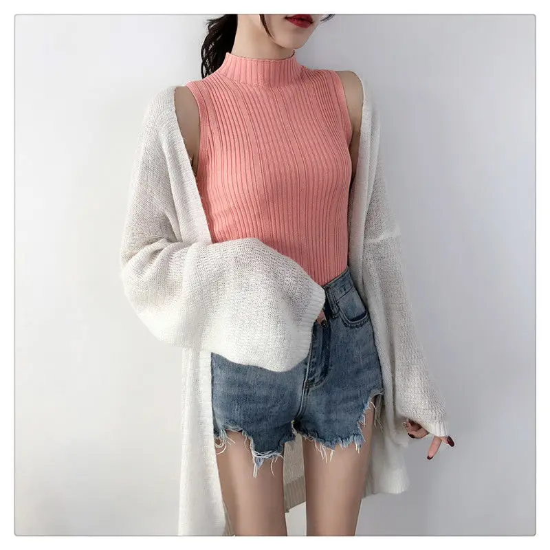 Woman TShirts Vest Women\'s Summer T-shirt Knitted Sleeveless Strap Vintage Top Crop Top Mujer Camisetas