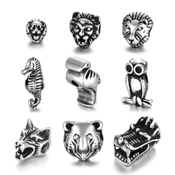 Stainless Steel Animal Wolf Viking Warrior Helmet Beads 2mm Hole Charms for Beaded Bracelet Accessories DIY Jewelry Making