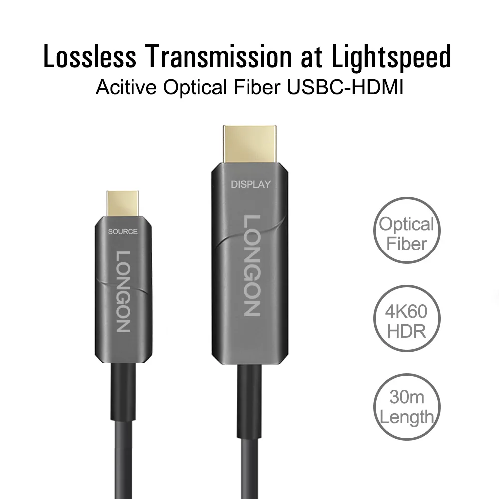 LONGON USB Type C to HDMI Active Optical Fiber Adapter Cable 5m 10m 15m Support 4K 60hz HDR For Macbook Pro 2019 XPS13 Huawei TV