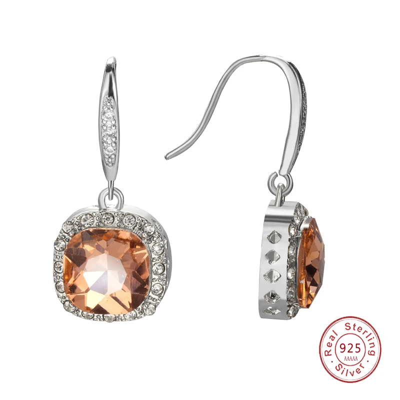 

Classic Female Genuine 925 Silver Needle Engagement Stud Earrings For Women With Citrine Stone Elegant Bride Jewelry Bijoux
