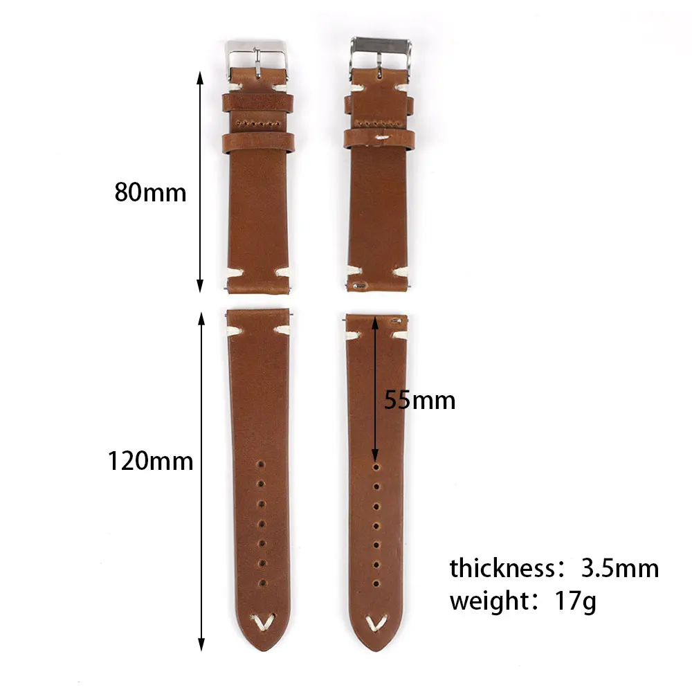 Cow Leather Watchband 18mm 20mm 22mm 24mm Retro Oil Wax Genuine Watch Straps Red Brown Handmade Stitching Strap Replacement Belt