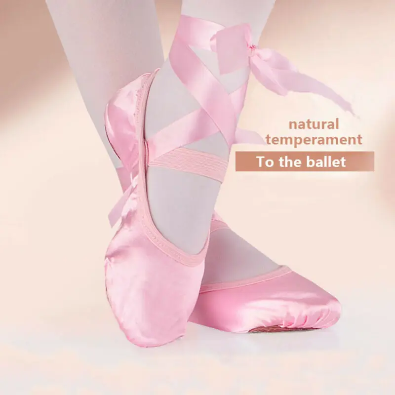 Kids Girl Ballet Shoes Ladies Yoga Gymnastic Toe Pointe Satin Ribbon Dancing Shoes