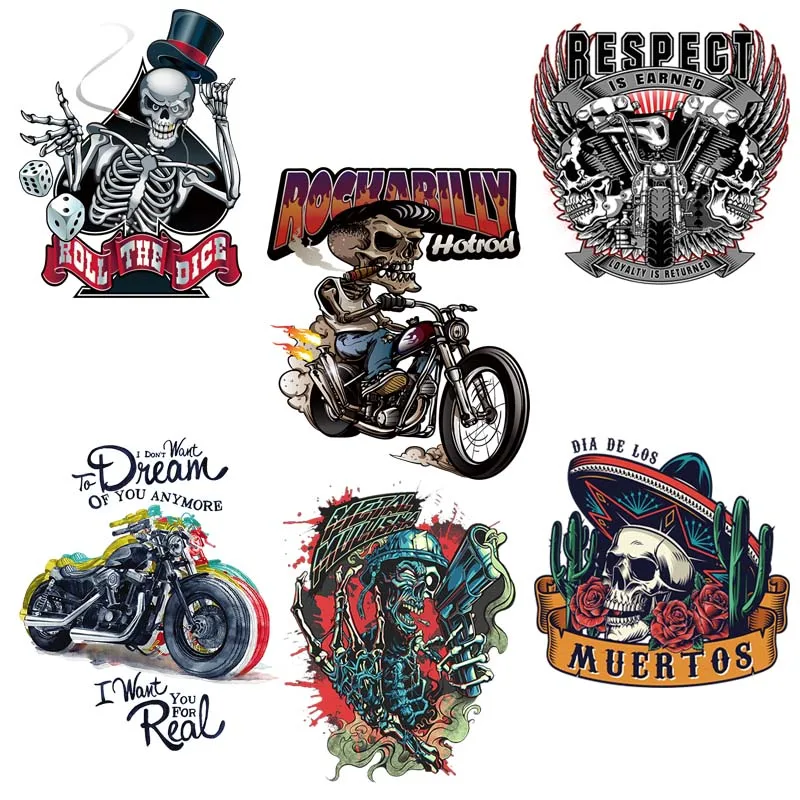 Punk Patches Motorcycle Heat Transfers Patch Iron On Transfers For Clothing Horror Movie Jacket Rock Sticker For T-Shirt