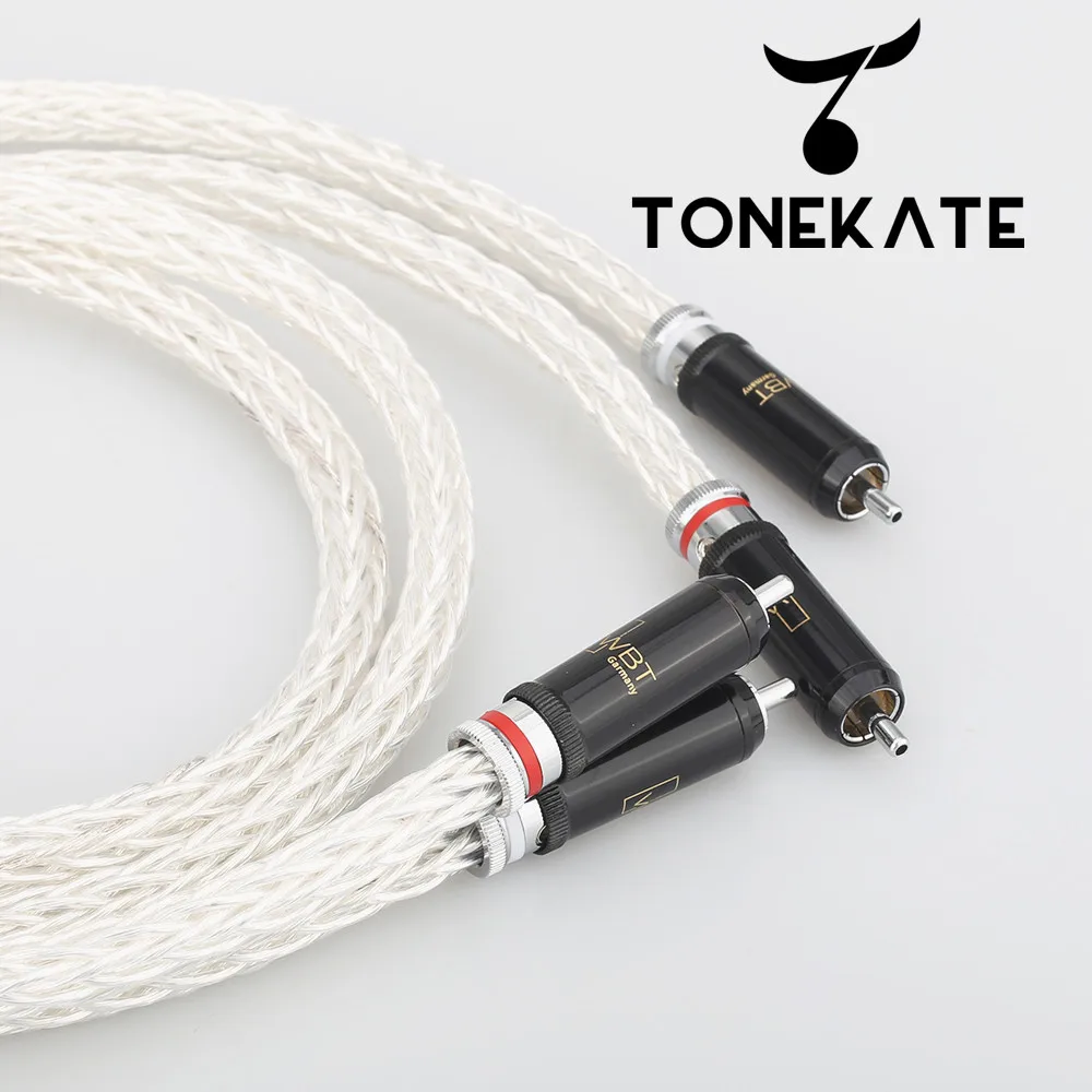 TONEKATE 8AG OCC silver-plated two-to-two RCA double lotus audio signal cable 16 strands fever audio amplifier CD cable