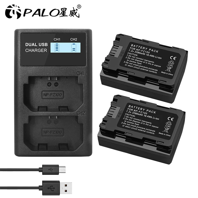 

For 2280mAh Sony Battery NPFZ100 NP FZ100 Battery+LCD Dual USB Charger for NP-FZ100 Camera Batteries a9 a7R III a7 III A6600