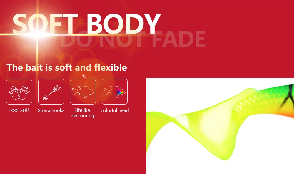 NGB 1 Stück 8/10CM Weichköder mit 3D-Augen Dreifachhaken Weichköder Bass-Köder Dreifachhaken Angelzubehör – Detail 3