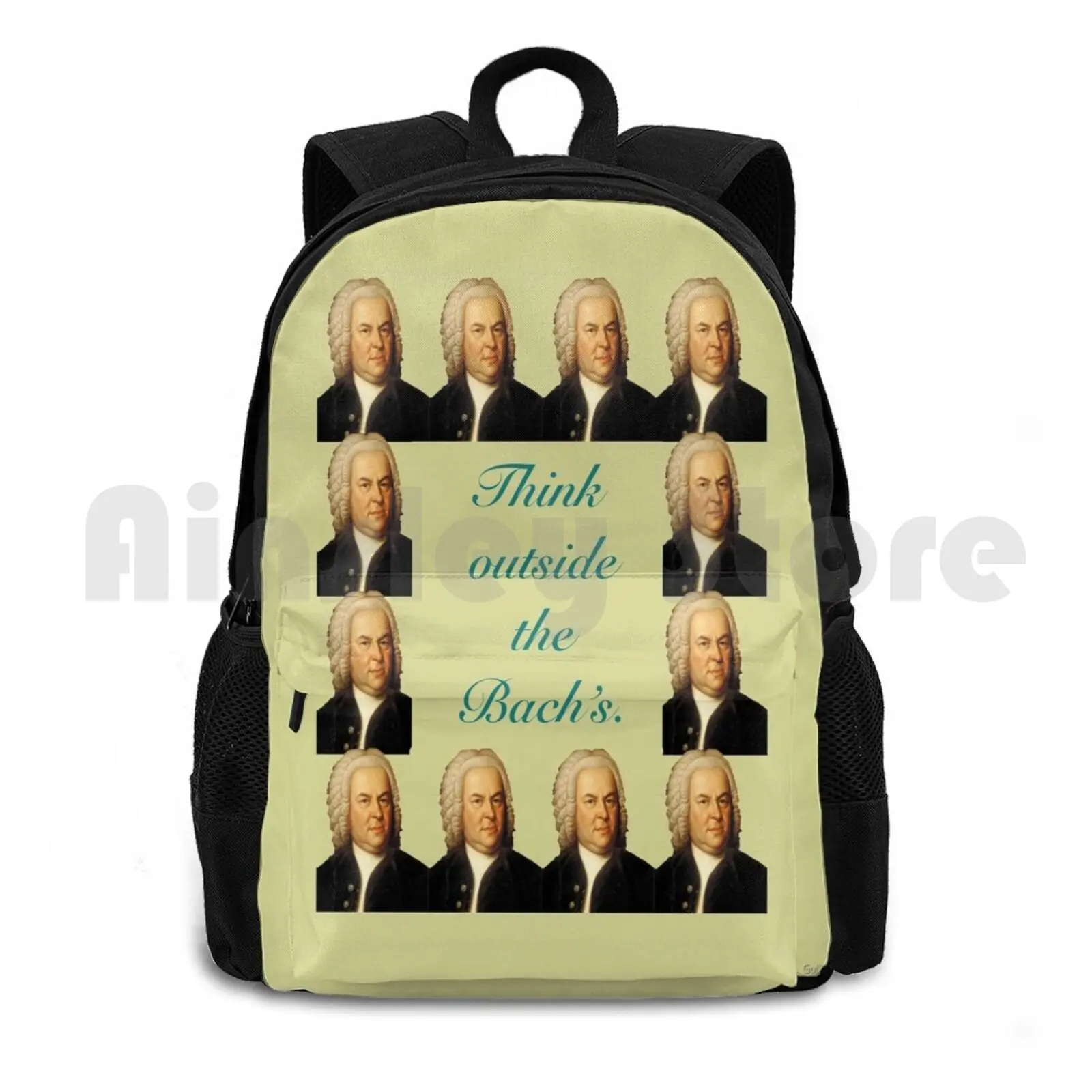 

Think Outside The Bach's Outdoor Hiking Backpack Waterproof Camping Travel Bach Funny Classic Pun Think Music