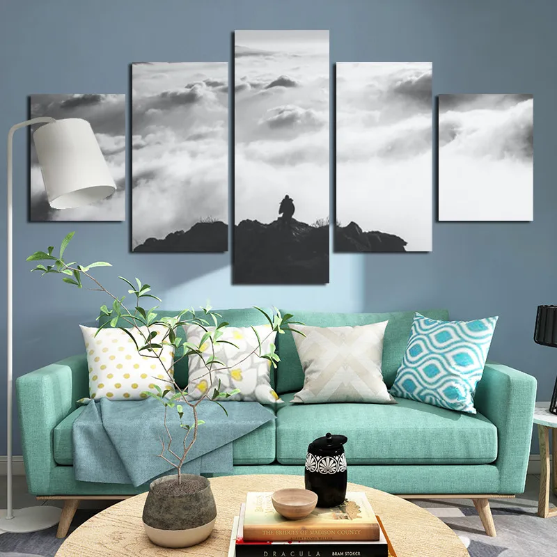 Top Climber Overlooks Clouds Sea Adventure Landscape Home Canvas Material Waterproof Ink Printing Frameless Decorative Poster