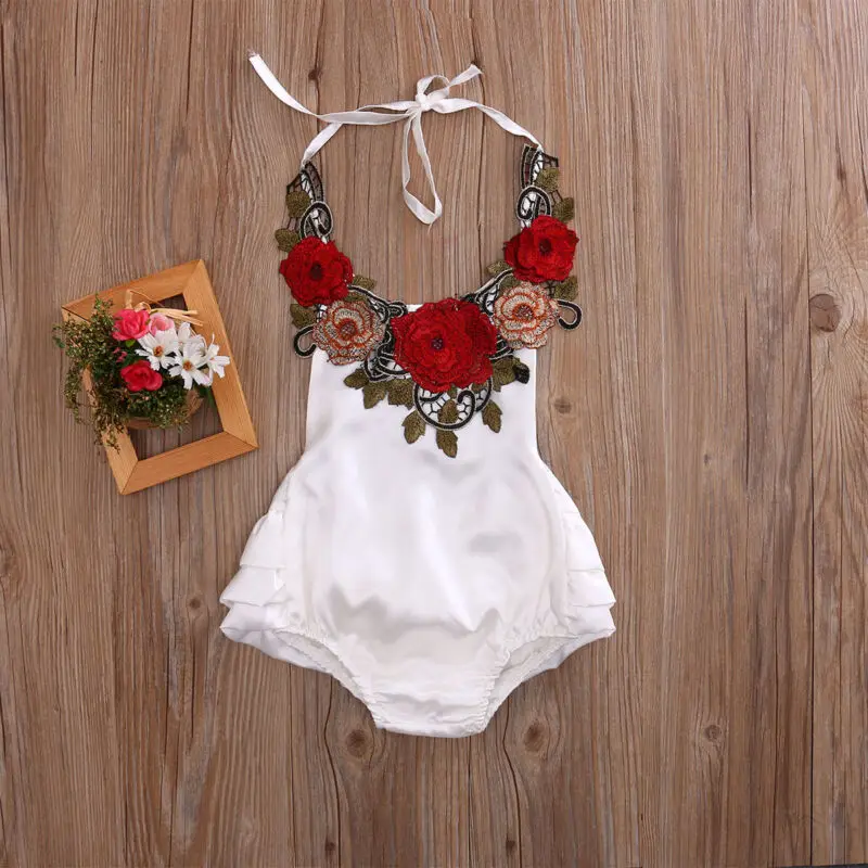 Flower Newborn Infant Baby Girls Romper Jumpsuit Bodysuit One-Piece Clothes 0-3T red Embroidery rose girls dress baby princess