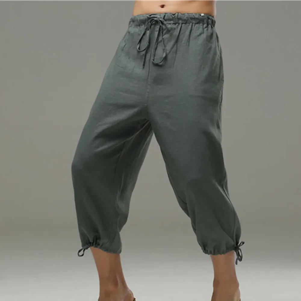 

Men Chinese Style Zen Tea Linen Casual Loose Trousers Bottoms Kung Fu Tai Chi Elastic Waist Harem Pants Bloomers Streetwear