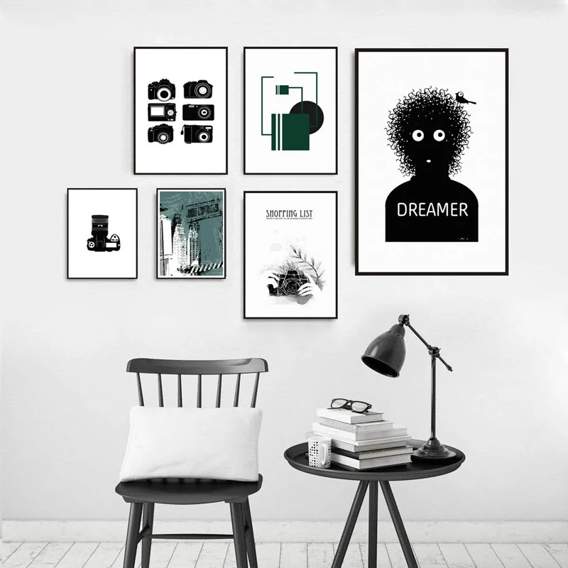 Modern Abstract Black White Camera Dreamer Wall Art Canvas Painting Nordic Posters and Prints for Living Room Home Decor