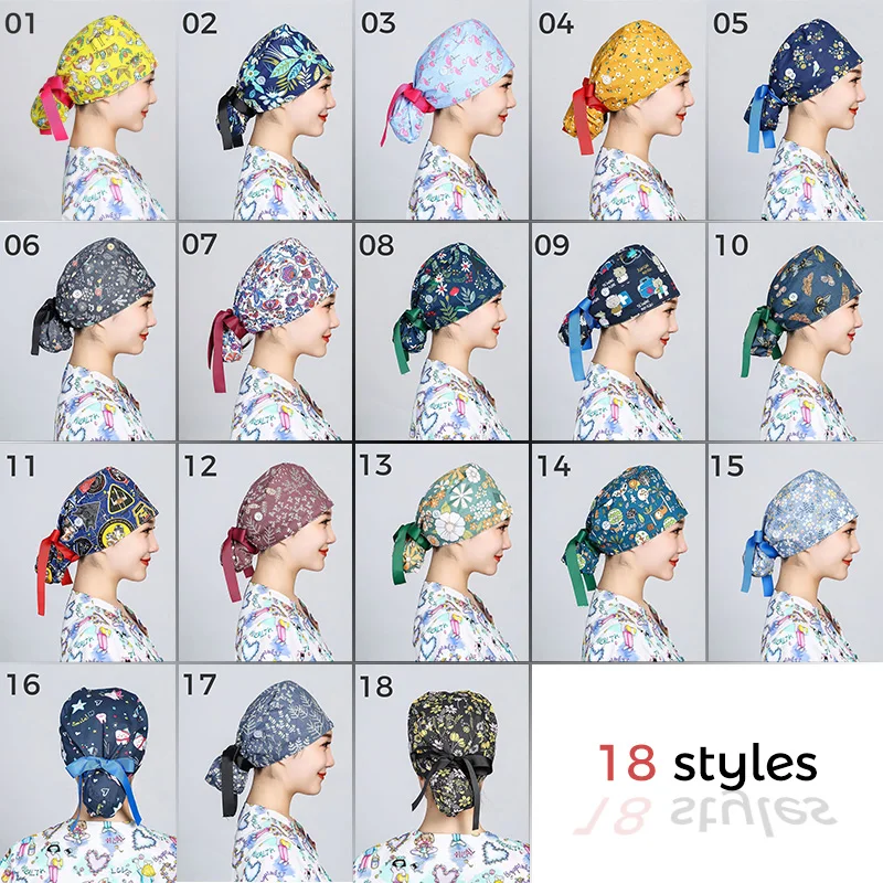 1pcs Scrub Cap Bouffant Hat With Sweatband Doctor Nurse Dental Clinic Beauty Salon Working Caps Long Hair Hat Ponytail Lab Cap